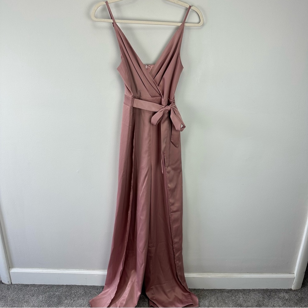 NEW Lulus Classy Night Out Mauve Satin Jumpsuit - Picture 5 of 9